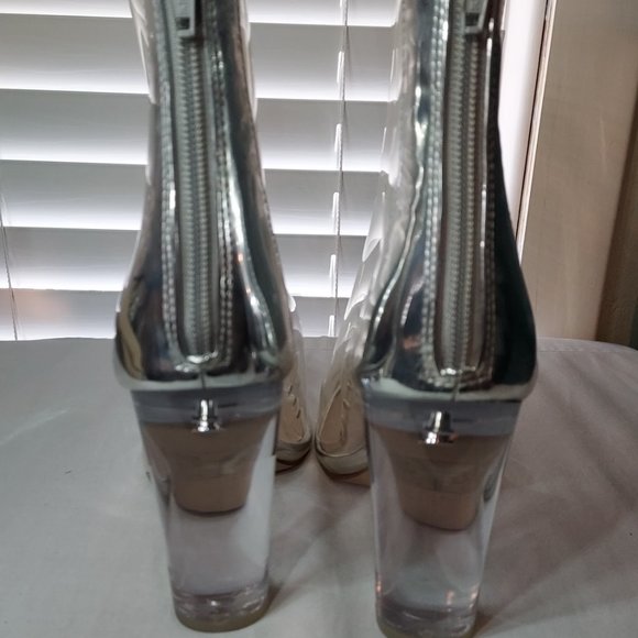 NWOT ALDO Clear plastic w Metallic silver accent high healed booties - Picture 5 of 12